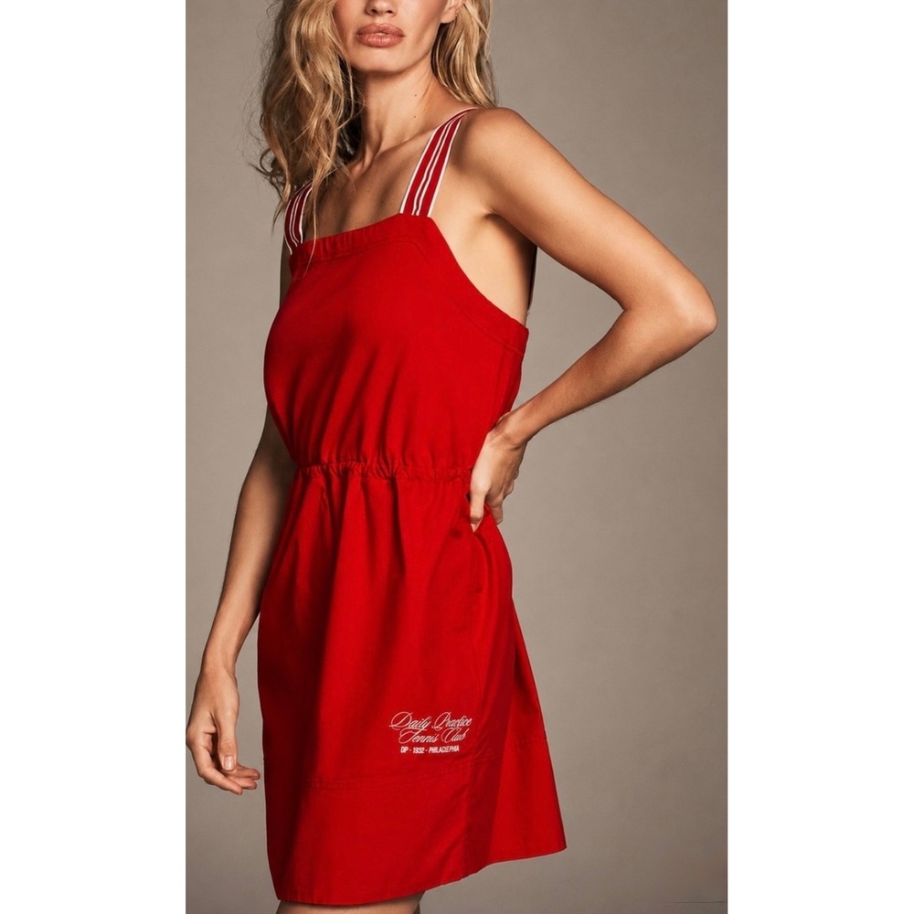 Anthropologie Daily Practice Tennis Club Red Cotton Mini Dress Small NEW
